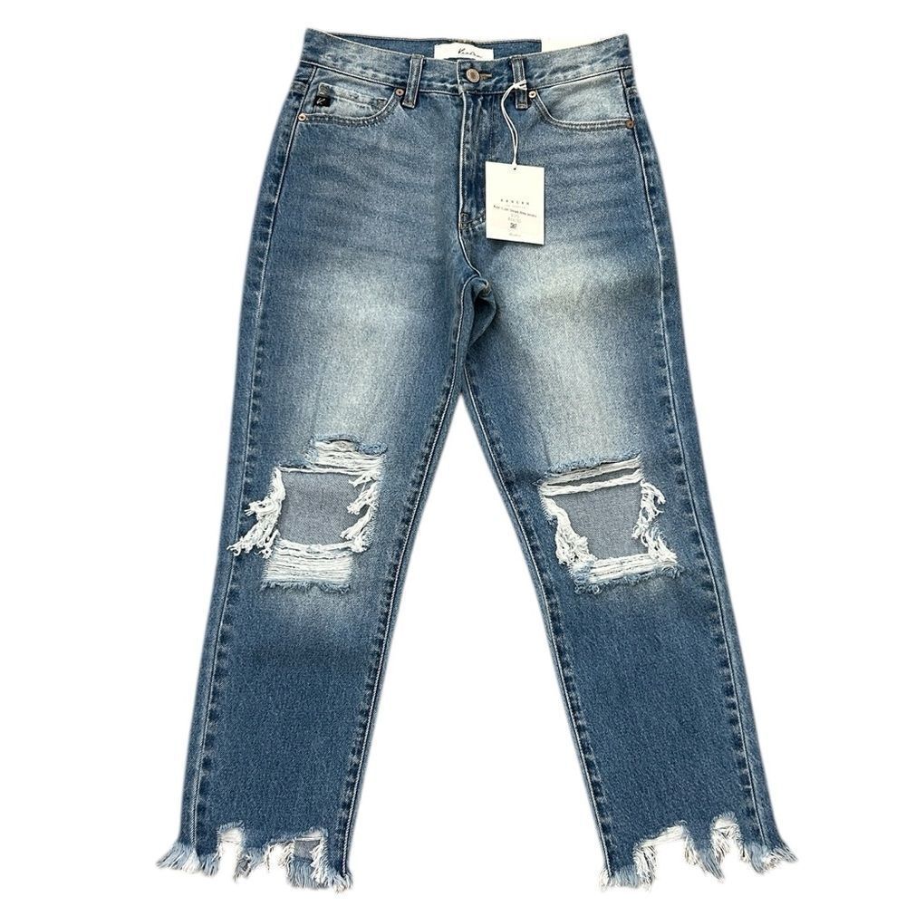NEW KanCan High Rise Mom Fit Shark Bite Jean Capris